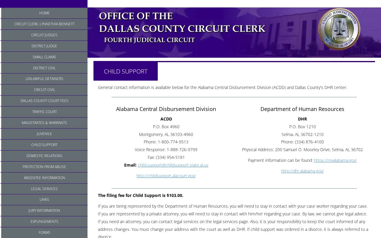 Dallas County court calendar child support division contacts