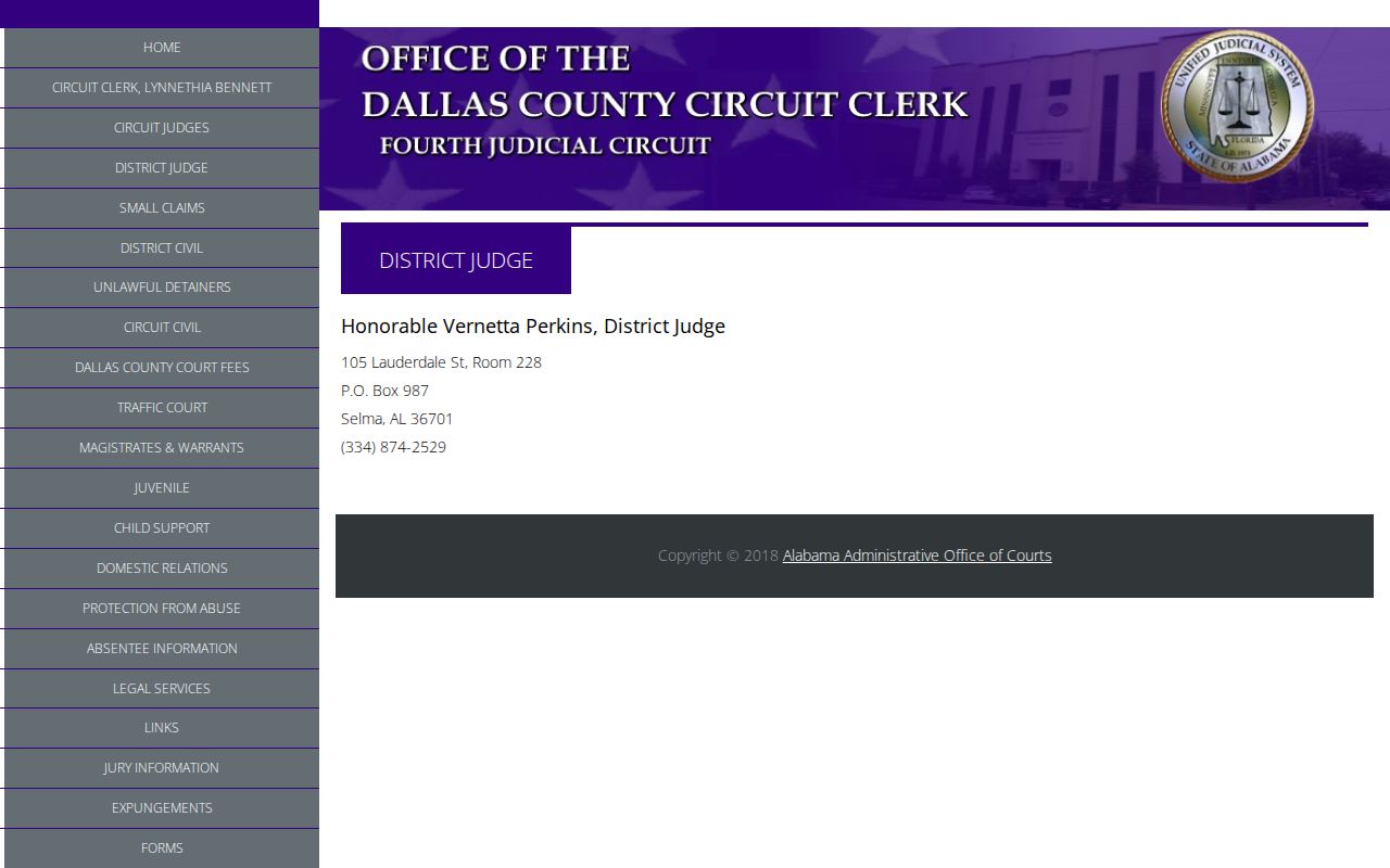 Dallas County court calendar District judge office page