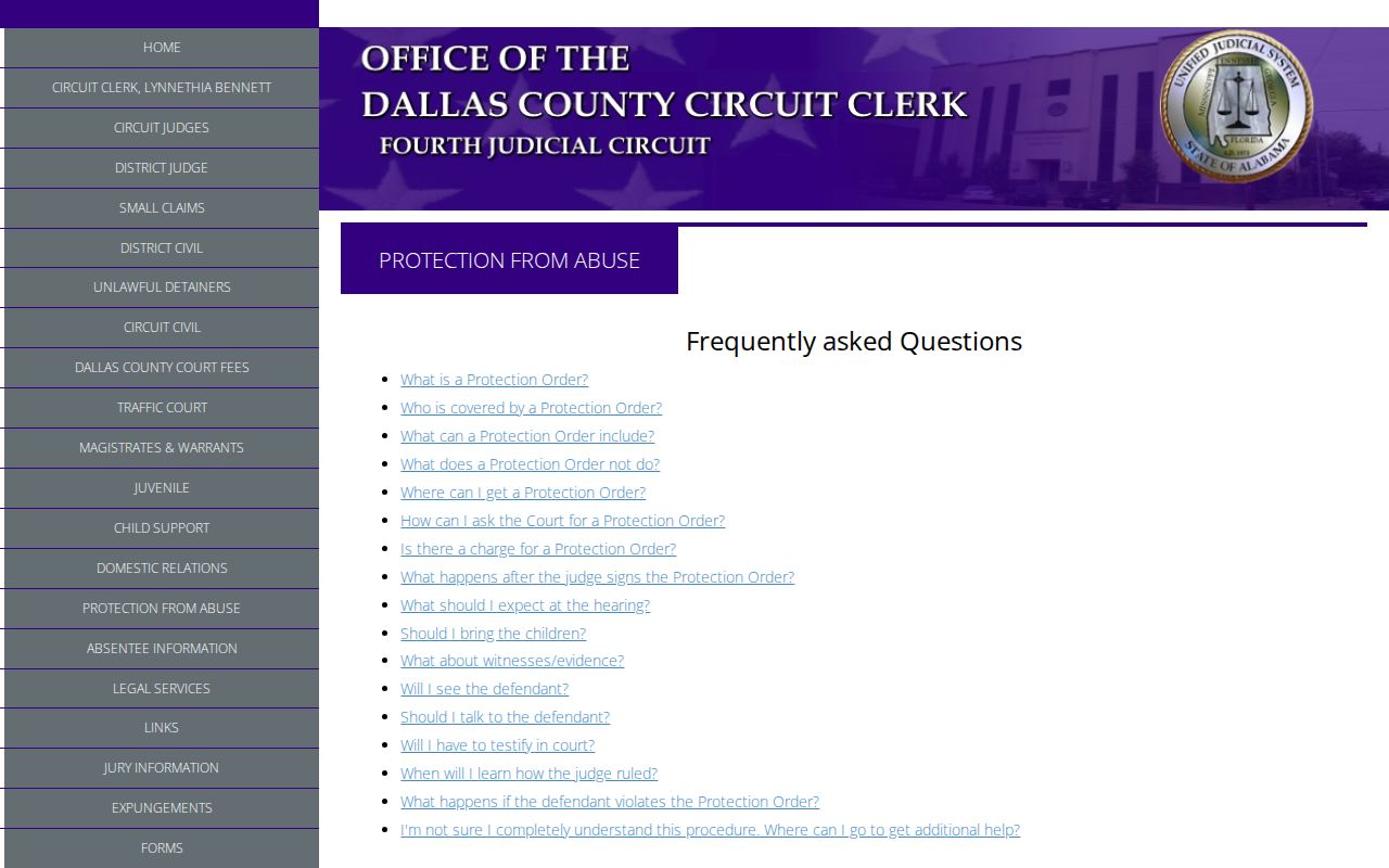 Dallas County civil court docket protection from abuse procedure