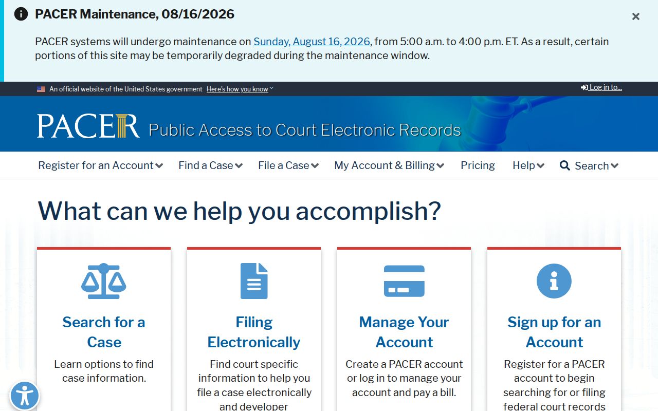 Orrville court docket access through federal PACER
