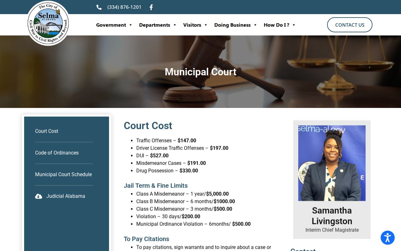 Selma court docket costs and municipal payment methods