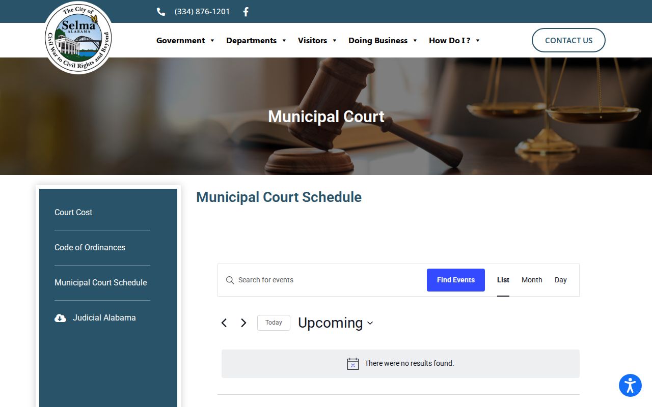 Selma court docket municipal schedule and event controls
